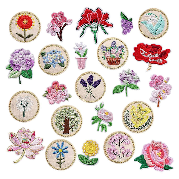 13 stk. Stryke på lapper Blomster Applikasjoner Klistremerker, Blomsterkurv Broderi Dekorative Lapper Appli