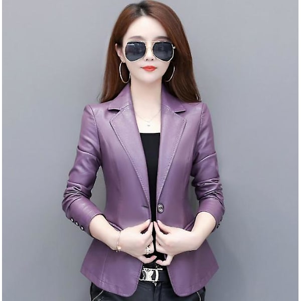 Læderjakke til kvinder Motorcykel Læderjakke Dame Læderdragt Damejakke Blazer purple XL
