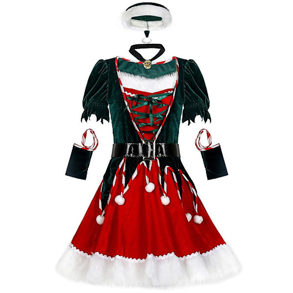 Grön tomtenissekostym för vuxna damer, julparty cosplay, julgranskostym XL