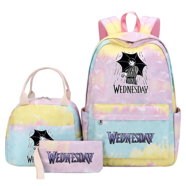 Wednesday Addams 3-delad Ryggsäck Studentväska Light Grey 3pcs set