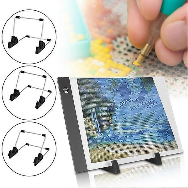 6 stk. Diamantmaleri Værktøjssæt LED Lys Kunst Tilbehør Lysende Panel Flipbog Kit A4