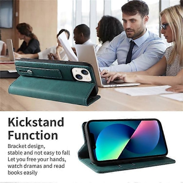 Kompatibelt för iPhone 13 6.1 tum Anti-fall Flip Fodral med Kortfack Magnetiskt PU Läder Plånboksfodral med Ställ och Handledsrem Red