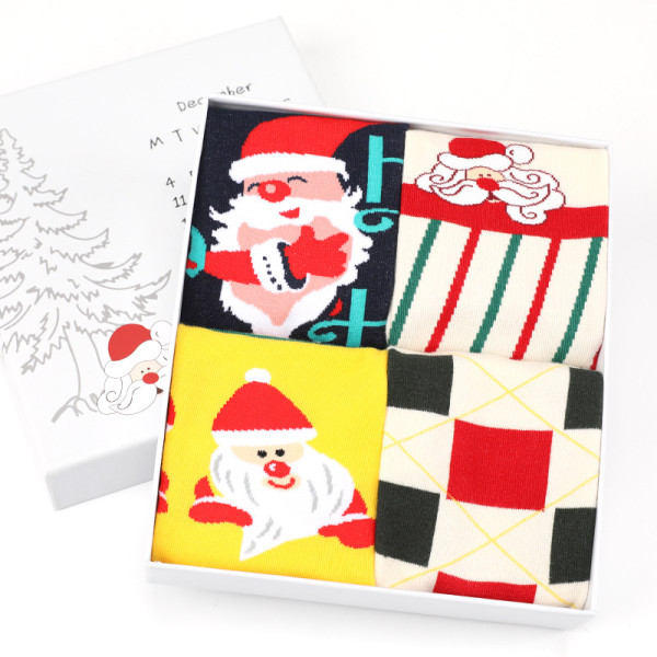 Julstrumpor för kvinnor i presentförpackning för höst och vinter, mellanhöga strumpor, bomullsstrumpor, söta tecknade julstrumpor style 2