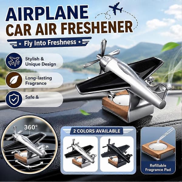 Soldriven flygplansdiffusor - Aromaterapi med eterisk olja av bokträ för bil Silvery