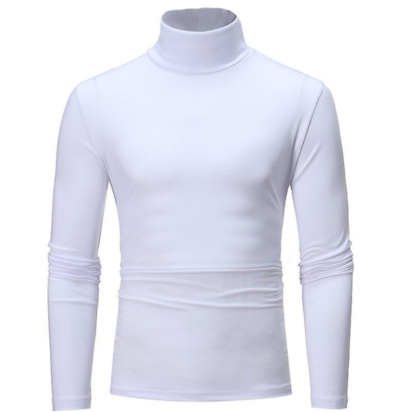 Polo med hög krage för män, enfärgad, smal, elastisk, tunn, pullover, vår, höst, underkläder, polotröja, herrstickad blus, baströja, topp White 3 XXL