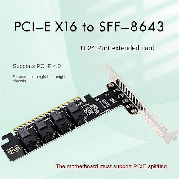 NGFF PCI-E 16X - 4 portin U.2 NVME Split -laajennuskortti SFF-8639/8643 NVME PCIE SSD -sovitin Mai:lle