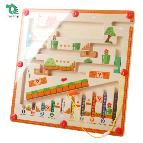 Magneettinen väri- ja numerolabyrintti, Montessori-lelut yli 3-vuotiaille, puinen palapelitoimintataulu, opetuksellinen laskeminen Labyrinth