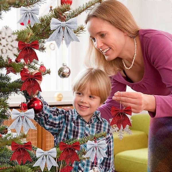 Rød Julebue, 10 Stykker Rød Juletræsbue, Juletræspynt til Juletræsophæng, Gaveæskepynt, Festpynt