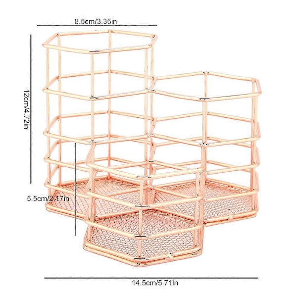 Trådränder Pennhållare Rund Järn Mesh Pennkopp Skrivbordsorganisatör (roséguld)