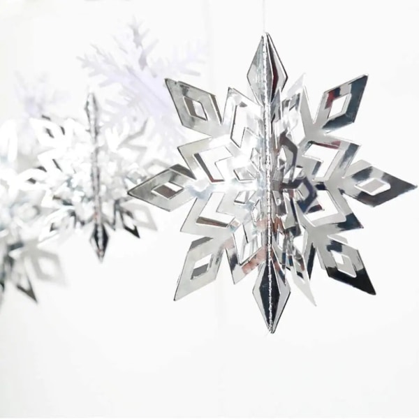 Julgranshängande Snöflinga Hänge 3D Stor Snöflinga Vita Papperssnöflingor Hängande Girlanger för Julfestdekorationer 4Meter Gold