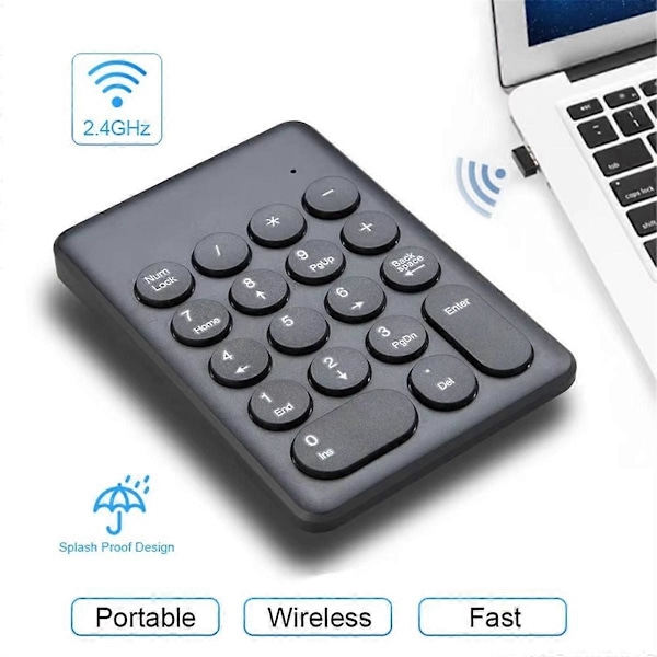 Nytt 2.4G Trådlöst Digitalt Tangentbord USB 18 Tangenter Mini Numeriskt Tangentbord A