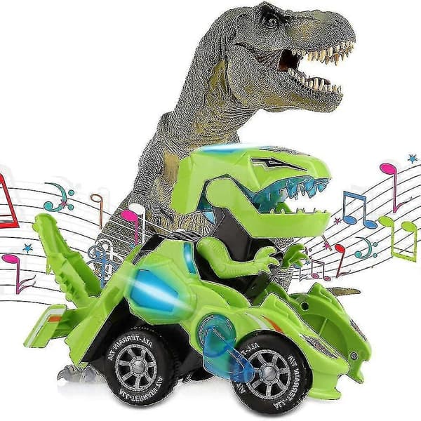 Transformerende Dinosaurleke, Transformerende Dinosaurbil, Automatisk Transformerende Dinosaurbil Med Musikk Og LED-lys Green