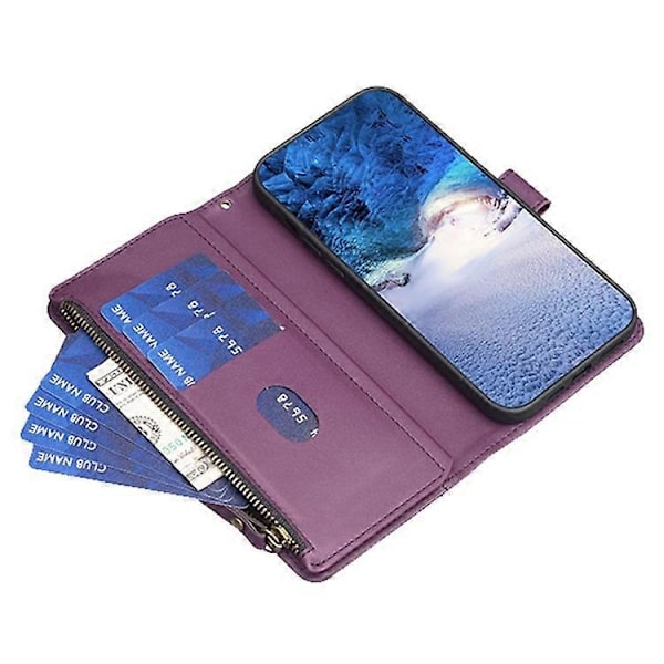 BF Style-19 Kompatibelt För Oppo A74 / A93 / A54 5G Ficka med Dragkedja PU Läder Telefonfodral Plånbok Ställ Skydd DarkPurple
