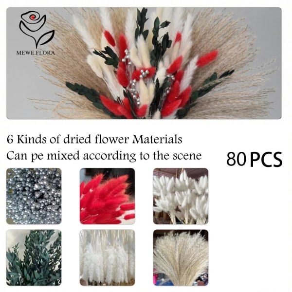 88 stk. Fluffy Pampas Tørrede Blomster Buket Hjem Juledekoration Kunstige Blomster Kanin Hale Græs Bryllupsfest Dekor Gray