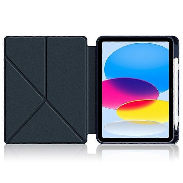 Kompatibel med iPad 10.9 (2022) / iPad 10. generation Origami Stand PU Læder Tablet Case Auto Vågn/Sov Pen Slot Beskyttelsescover DarkBlue