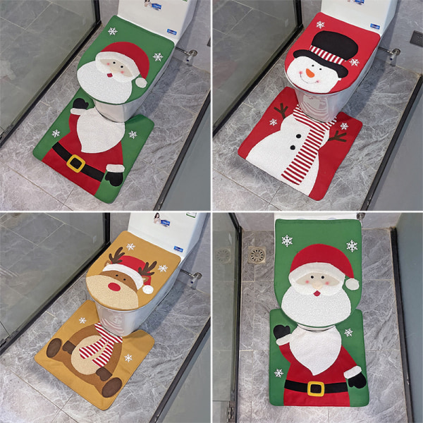 Ny juldekoration toalettsitsöverdrag, kreativ badrumsdekoration, tvådelat set med juldekorationer Snowman style