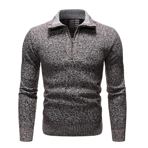 Klær For Menn Vinter Casual Gensere Menn Høst Halvhøy Krage Glidelåser Varm Fleece Pullovere Herre Tykk Varm Strikket Genser Gray M