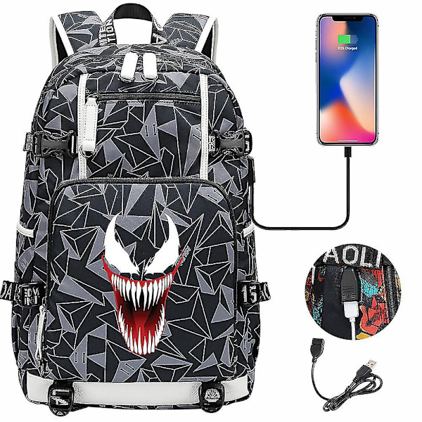 Venom Fashion Printet USB Ungdoms Skoletaske (1-4) Color-6