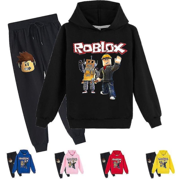 Roblox Hoodie Set Thermal kläder för barn med printed huvtröja grey 120cm