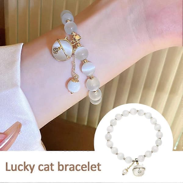 Lucky Moonstone Pärlor Katt Armband Lockar Rikedom Kvinnor Mode Present O0C8