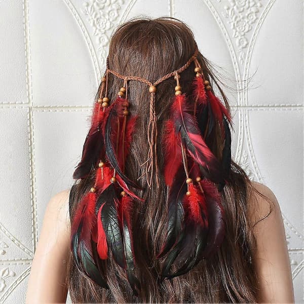 Fjærhårbånd, Nytt Retro Bohemian Lang Dusk Damehodeplagg Multicolor
