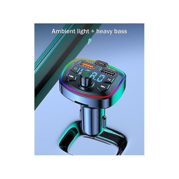 Bil Bluetooth FM Transmitter Bil Bluetooth MP3 Afspiller Dobbelt USB Biloplader med EQ Atmosfærelys