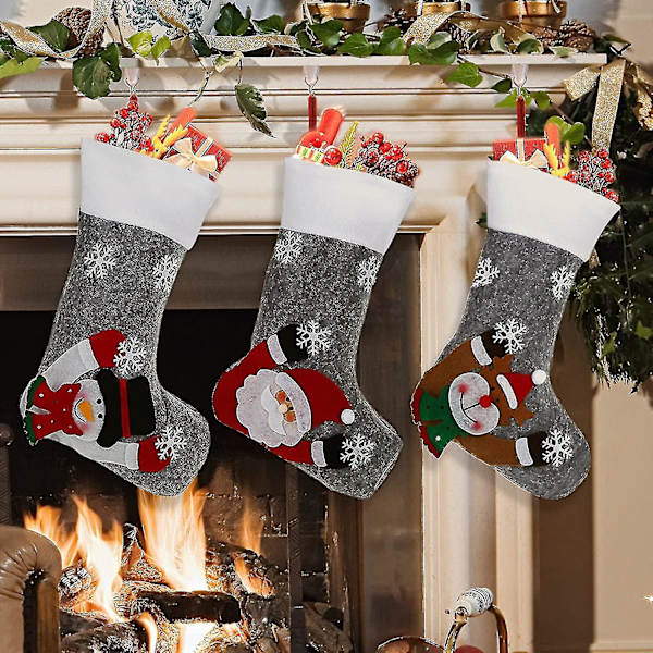 Julstrumpor 3 Stycken Stor Storlek Jultomte Snögubbe Ren Karaktär Hängande Strumpor