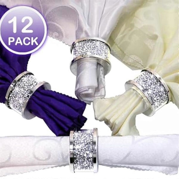 12 stk. Krystallglass Serviettringholder, Glam Knuste Diamant Borddekorasjoner Bling Serviett