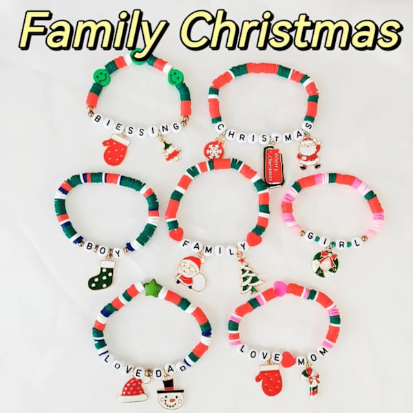 DIY Julegave julepynt 2023 Armbåndssæt til familie Forældre Barn Gaver Perlearmbånd 3