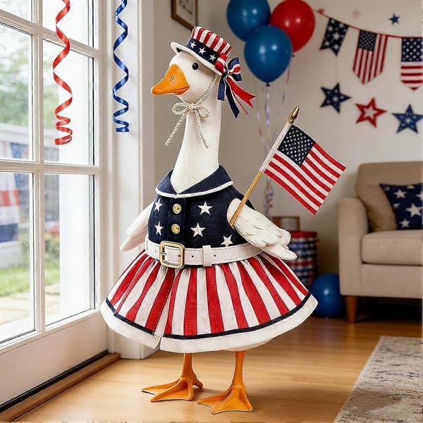 Patriotisk Gåsekostyme Hatt Flaggsett Elastisk Design Festlig Hagedekorasjon