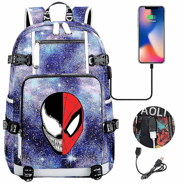 Venom Fashion Printet USB Ungdoms Skoletaske (1-11) Color-10