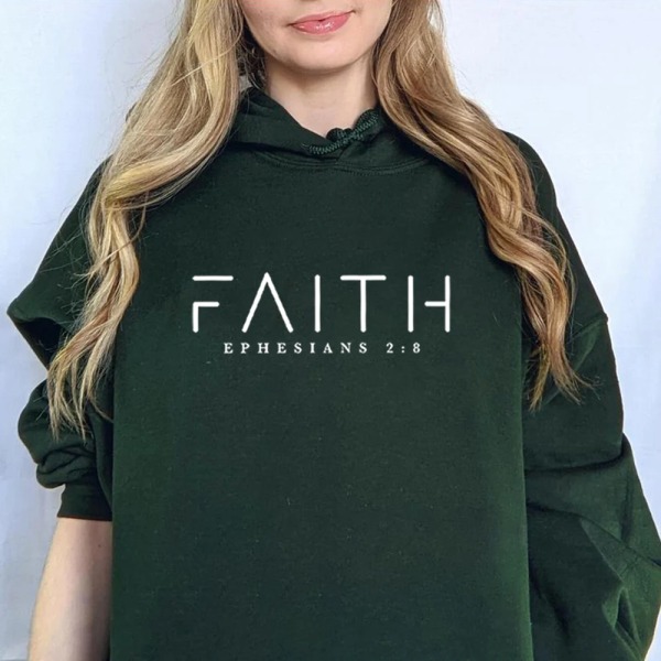 Faith Hoodie Ephesians Hooded Bible Vers Sweatshirt Kristna Kläder Kristna Dam Pullover Unisex Trendig Hoodie Dark Green L