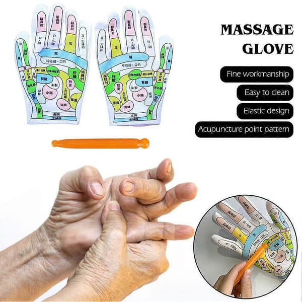 Massage Gloves with Acupuncture Map - Elastic Hand Reflexology Gloves for Home Use