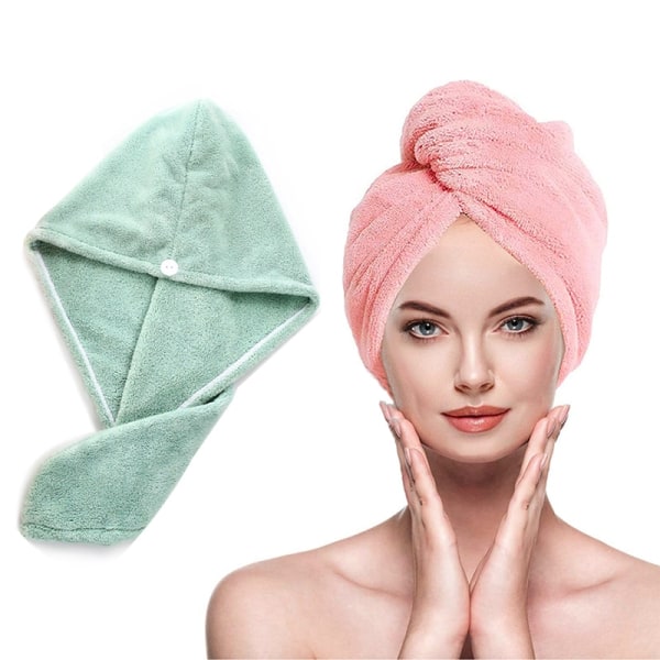 Hårhåndklehatt for kvinner, hurtigtørkende mikrofiberhåndklehette, badehodeplagg, solid håndklehette, superabsorberende turbanhårhåndkle pink