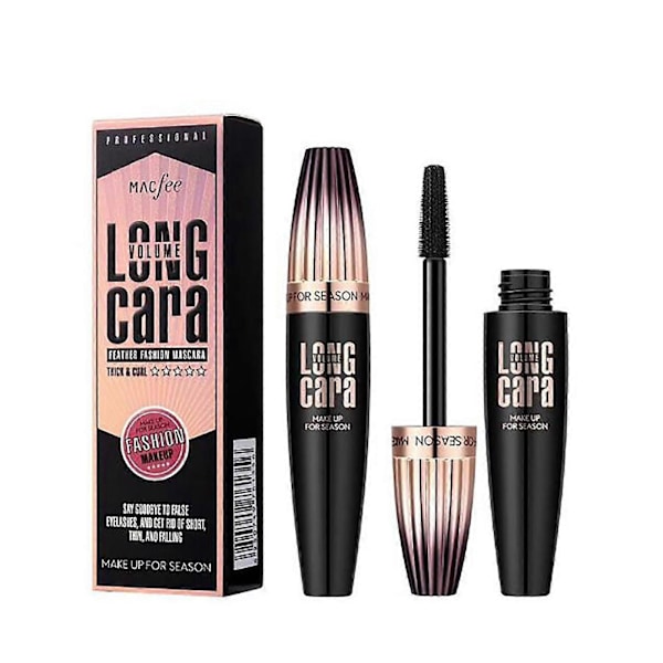 Macfee Mascara med stort børstehoved, vandfast fiber, langvarig, buet og svimmelhedssikker mascara.