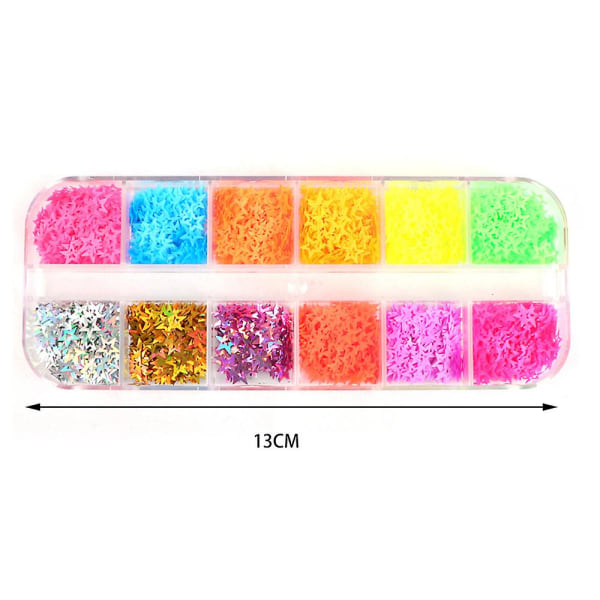 12 Fack/låda Stjärnor Glitter Nagelkonst Paljetter Kreativa Holografiska Nagelkonst Glitter Paljetter För Handdekoration Nagelkonst