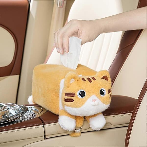 Cute Car Tissue Holder Plush Kitten Paper Box with Headrest Hook A