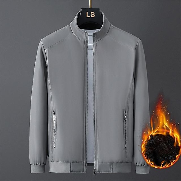 Vinter Business Jakker Menn Vindjakker Tykkere Fleece Herre Ståkrage Bomberjakker Casual Ensfarget Varme Jakker Menn XS