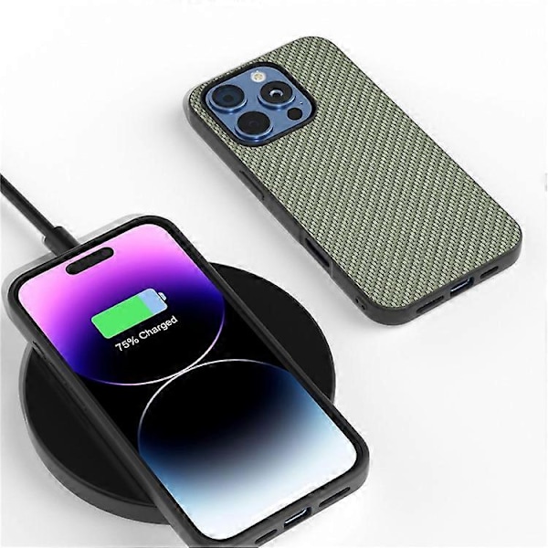 ABEEL Kompatibelt Skal för iPhone 16 Pro Max Läder+PC+TPU Telefonskal Kolfibertextur Green