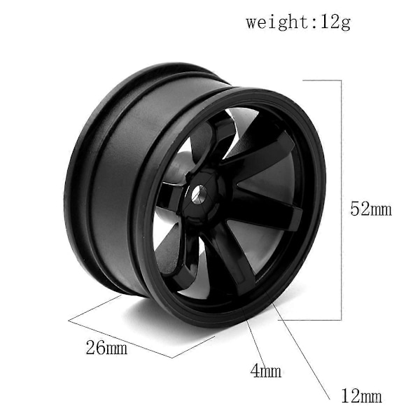 4 stk. 1/10 On-Road Drift Bil 52x26MM Fælghub 1,9 Tommer Klatre Bil Fælg til TT02, Sort