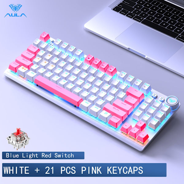 F3001 2.4G trådløst bluetooth kablet tre-mode tastatur mekanisk spil kontor trådløs baggrundsbelysning 87-tasters tastatur White P Red switch