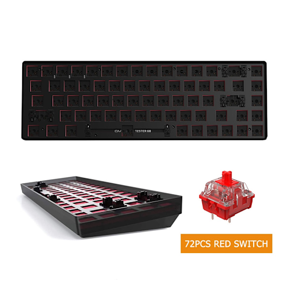 TESTER68 Trådløst Bluetooth-tastatur Hot Swap Mekanisk Tastatursett Gamere 2.4G DIY For 3/5 Pin Bryterakselbase 68 Taster Pewter