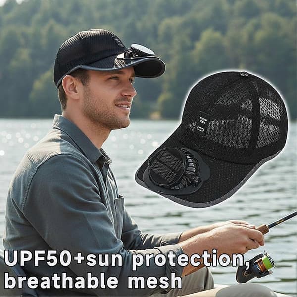 Solar ventilatorhat åndbar mesh baseballkasket UV-beskyttelse justerbar Blue