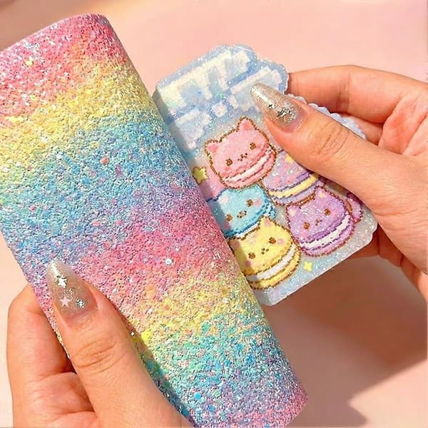 Fleksible glitterark, Glitterstoff, Regnbuegradienttype, Håndlaget DIY V8L9 Fine glitter20*15cm