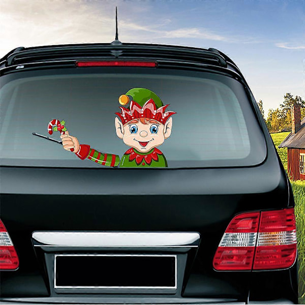 Bakrutetorkardekal Jul Snögubbe Vinkande Torkarsticker 3D Animerad Rolig Jul (kort hatt tomte)