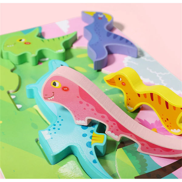 Träpussel Leksak Montessori Tecknad Djur Jigsaw Pussel För Barn Tecknade Djurpussel Barn Baby Pedagogisk Leksak Yellow