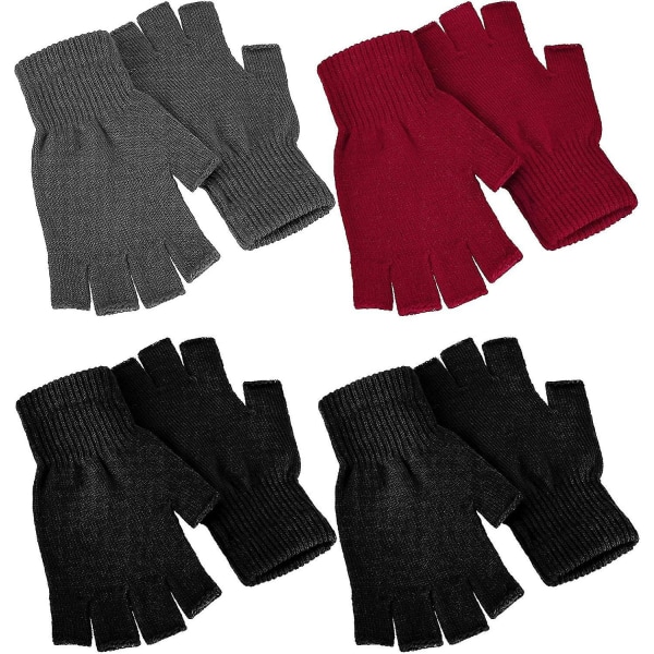 4 Par Vinter Halvfingerhandskar Stickade Fingerlösa Vantar Varma Stretchiga Style1