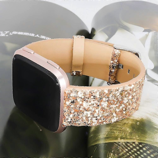 2025 Nya Bling Armband Kompatibla med Fitbit Versa/Fitbit Versa 2/Fitbit Versa Lite Armband, Mode Lyx Damrem Glänsande Glitter Läderarmband Compa