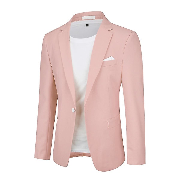Herre Slim Fit Business Casual Blazerjakke med én Knap Pink 1 XS