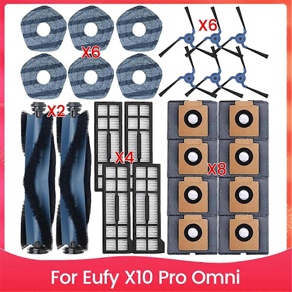 För Eufy X10 Pro Omni Robotdammsugare Delar Huvudborste Sidoborste Filter Moppduk Dammpåsar Tillbehör